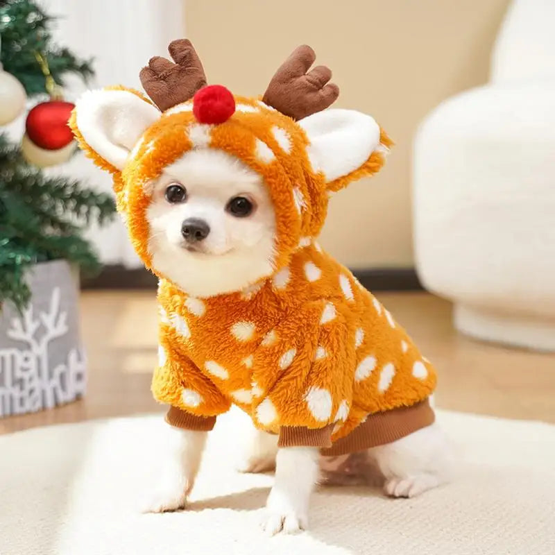 Puppy Christmas Elk Outfit - Cozy Pet Cosplay Dog Clothes, Fleece Cold Weather Costume for Small Dogs, Festive Winter Wear S-XL