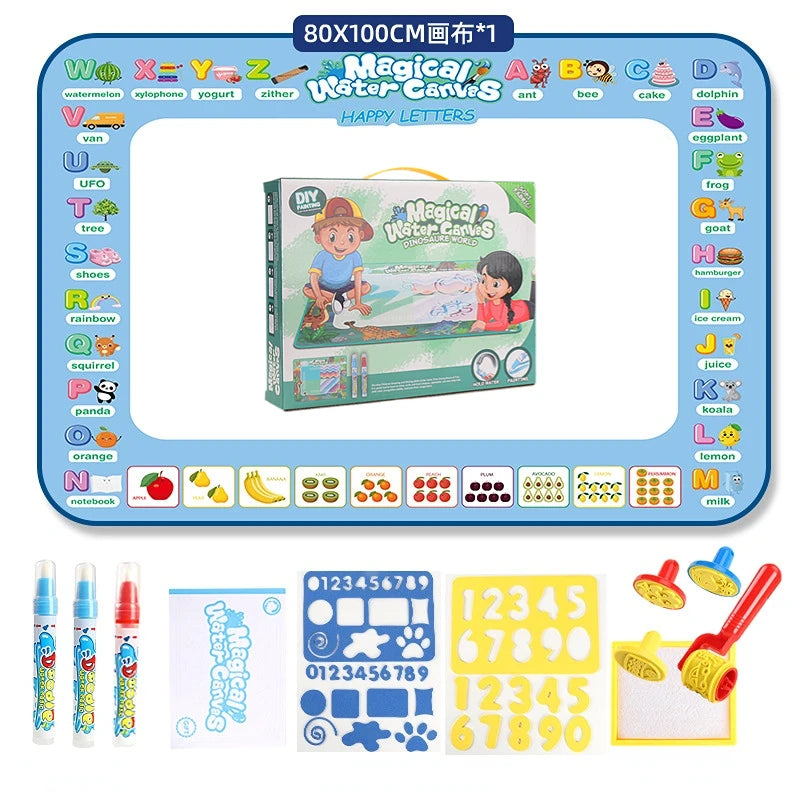 Magic Water Drawing Mat - 100x80CM Reusable Doodle Board with Pens & Tools | Educational Montessori Toy for Kids Gifts 🎨🖌️