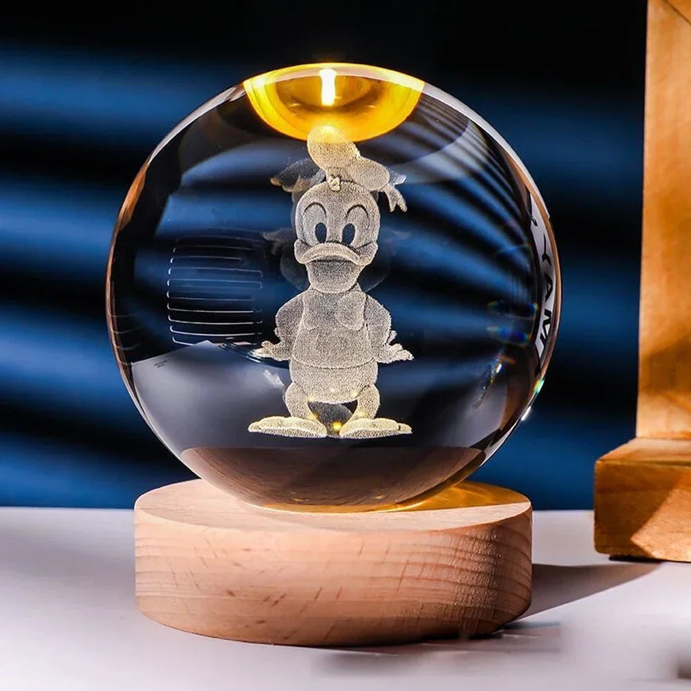 Hot 6cm 3D Crystal Ball Night Light - Stitch, Pikachu, Doraemon & Hello Kitty Laser Carving Gifts for Kids 🌟✨