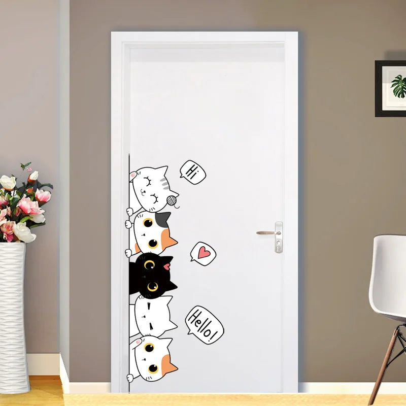 Cute Cat Stickers for Bedroom & Wardrobe Doors - Waterproof Self-Adhesive PVC Wall Stickers for Furniture & Tile Decor 🐱✨