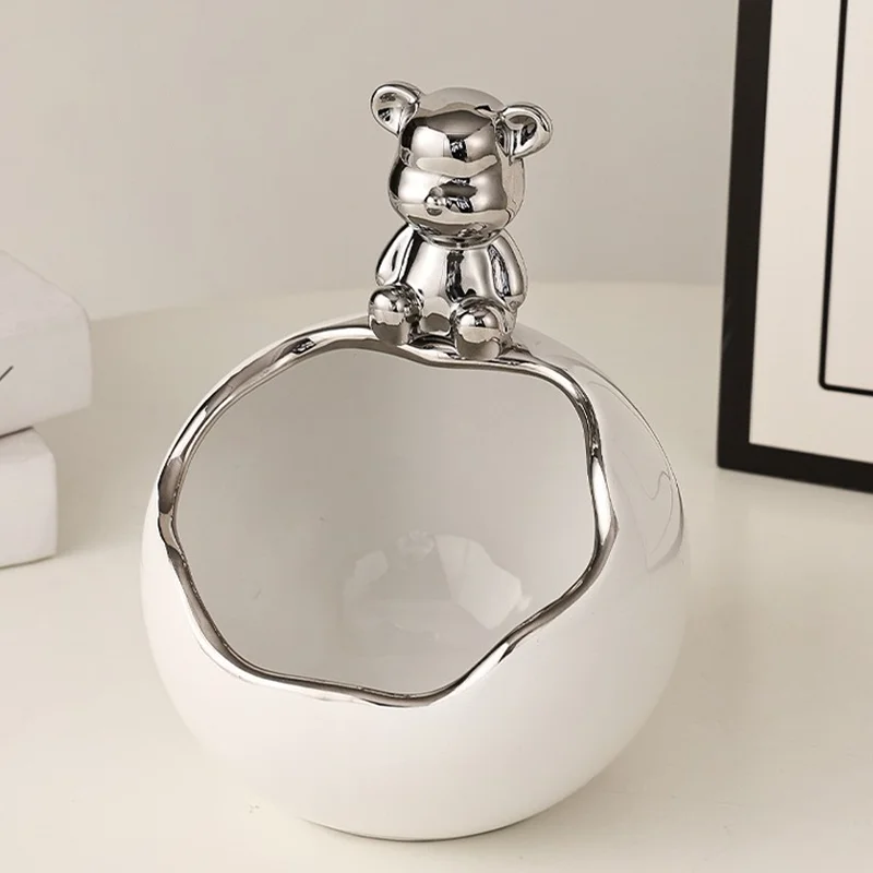 Nordic Style Ceramic Bear Storage Tray - Cute Modern Home Decor Ornament for Bedroom, Living Room, and Tabletop Storage 🐻✨