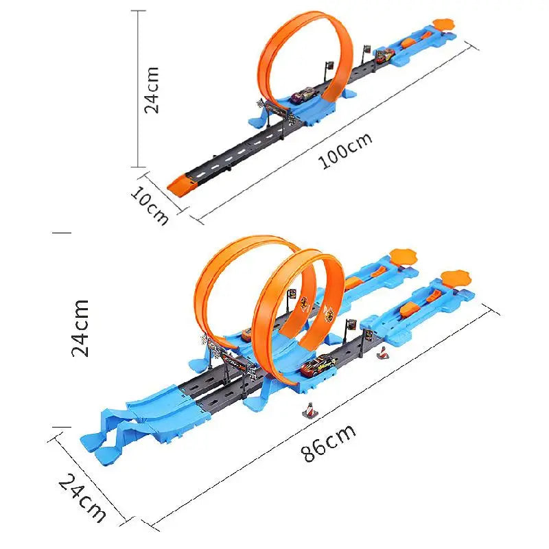 Kids Double Car Wheels Racing Track Toy - DIY Assembled Rail Kit with Catapult Launch, Fun Gift for Boys & Girls Racing Fans 🚗💨