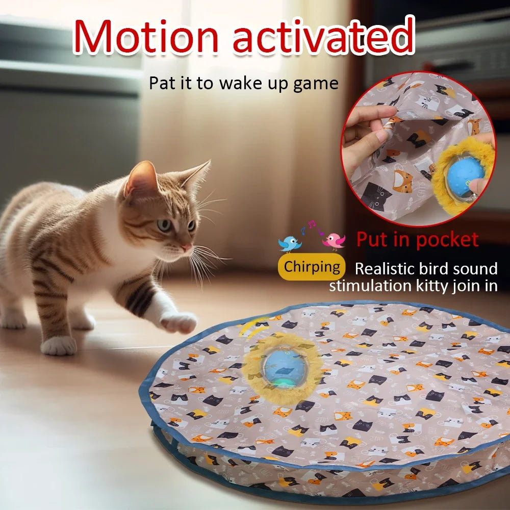 Interactive Rolling Cat Toy - Motion-Activated Chirping Ball with Hide-and-Seek Pouch for Smart Play & Exercise 🎾🐾