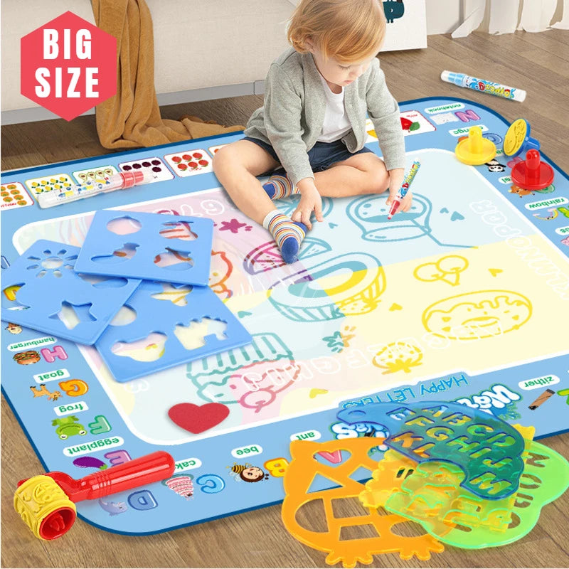 Magic Water Drawing Mat - 100x80CM Reusable Doodle Board with Pens & Tools | Educational Montessori Toy for Kids Gifts 🎨🖌️