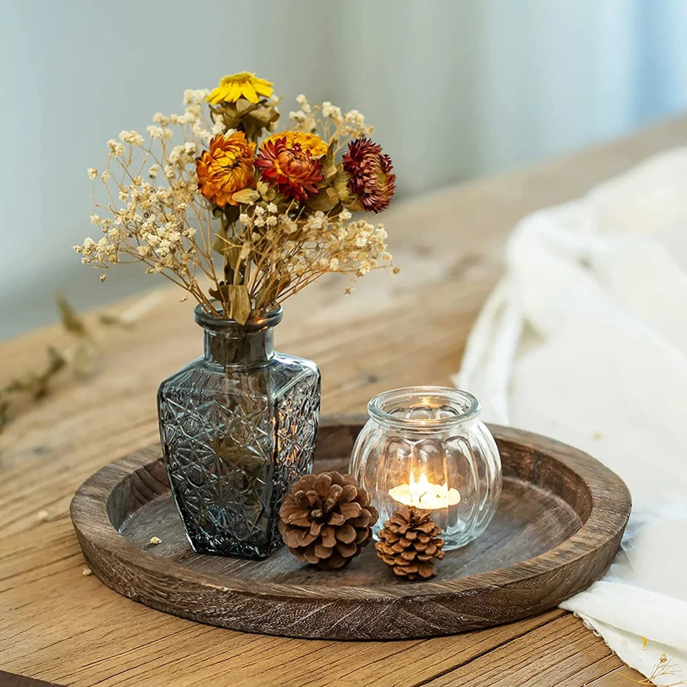 Wooden Tray Candle Holder – Multi-purpose Rustic Storage Tray for Farmhouse Kitchen, Fruit Storage, Countertop Decor – Eco-friendly & Lightweight