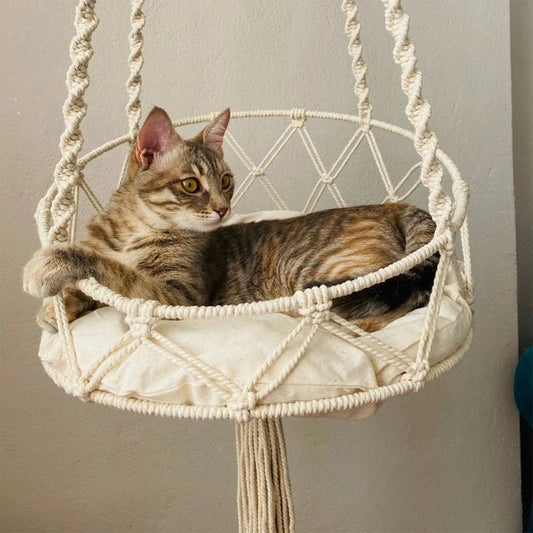 🌿 Boho Cat Hammock Swing Bed - Handwoven Tapestry Macrame for Home & Outdoor Wall Hanging 🌿