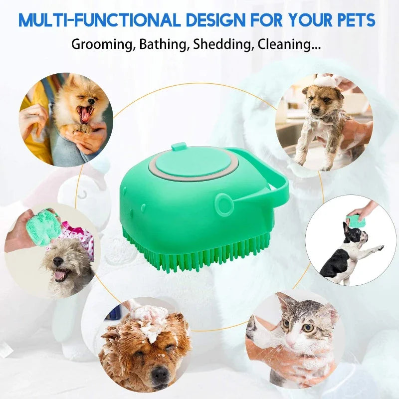 Pet Dog Shampoo Brush with 2.7oz Shampoo Dispenser - Cat Massage Comb & Grooming Scrubber for Short-Haired Pets