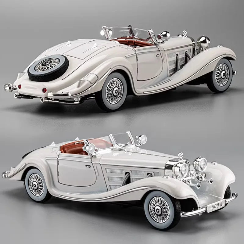 Benz 500K Alloy Diecast Car Model - Classic Vehicle with Sound & Light, Perfect Kids Toy & Collector’s Gift 🚗✨