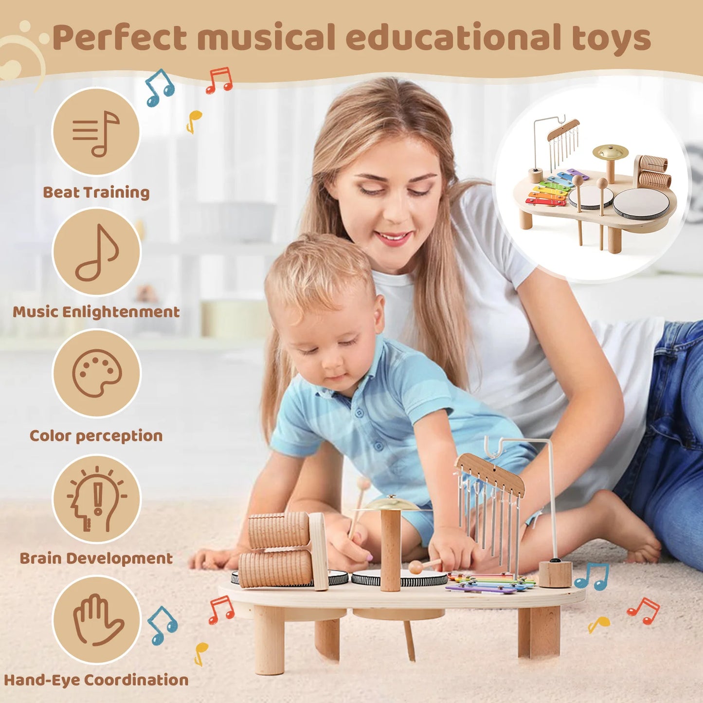 Baby Educational Music Drum Toy - Early Learning Piano Table for Kids, Hand-Eye Coordination Development, Fun Musical Toy for Toddlers 🎶👶