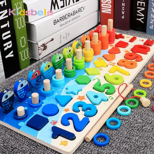 Kids Montessori Math Toys - Educational Wooden Puzzle & Fishing Toy for Toddlers, Shape Matching & Number Sorting Board Game for 3-6Y 🎣🔢